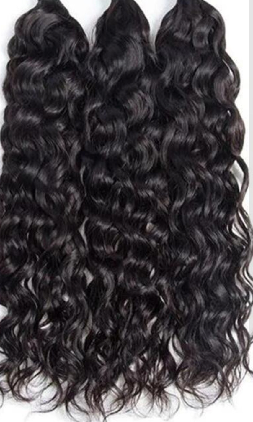 Premium Hair Bundle Water Wavy texture showcasing soft, natural beachy waves in varying lengths