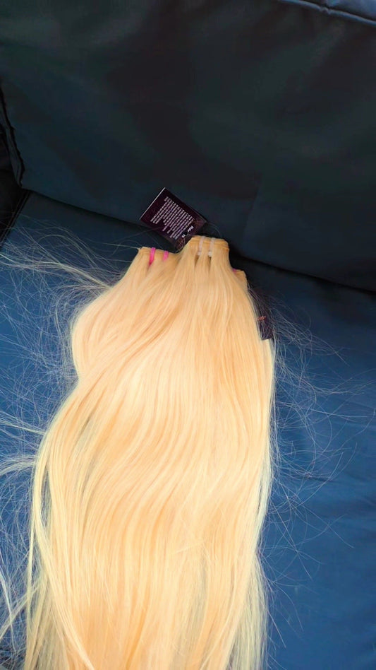 613 blonde straight hair bundles in various lengths, premium Brazilian virgin human hair extensions with soft, natural texture