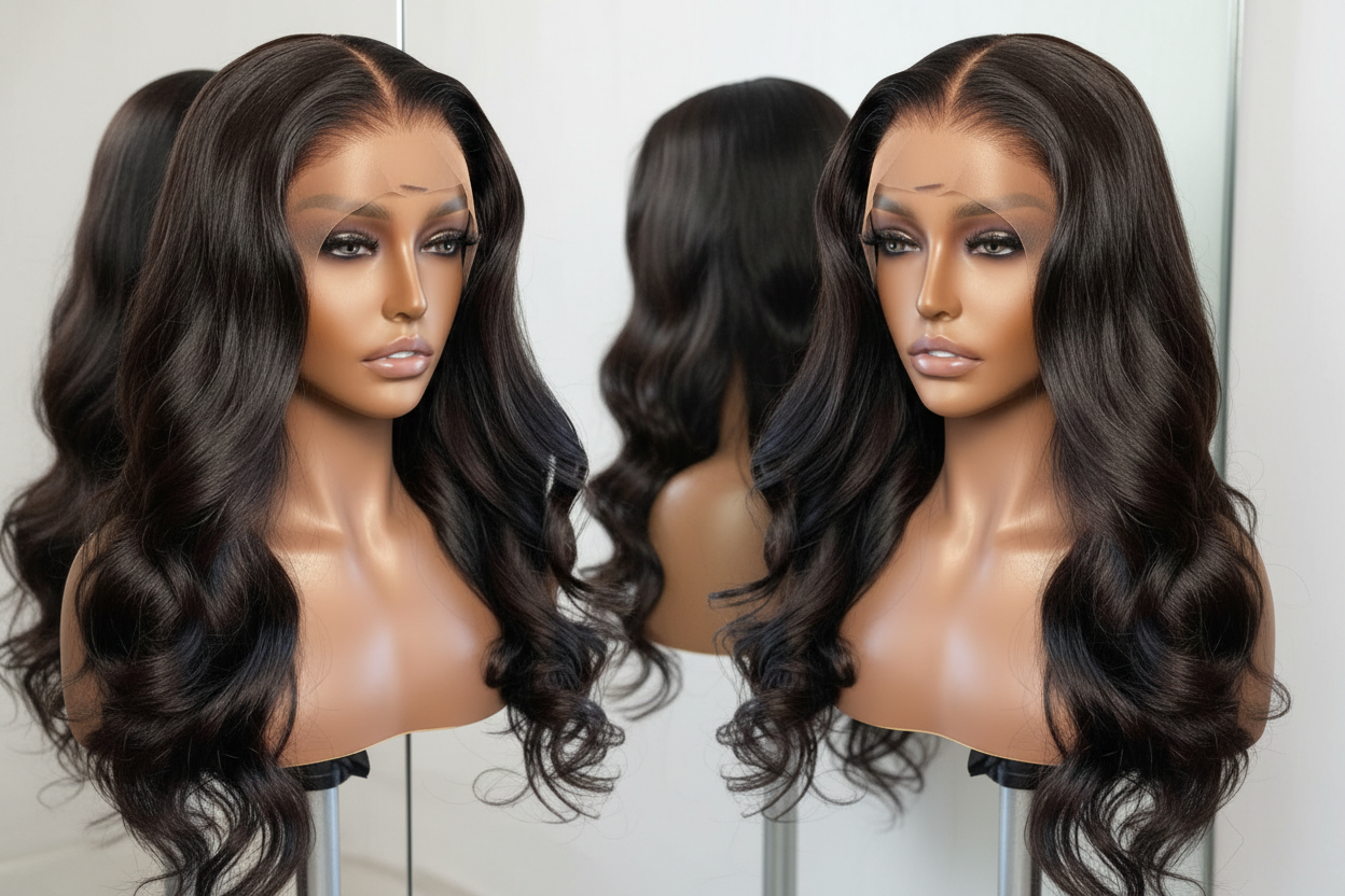 Walk With Body 13x4 lace frontal virgin body wave wig with 250% density and natural pre-plucked hairline