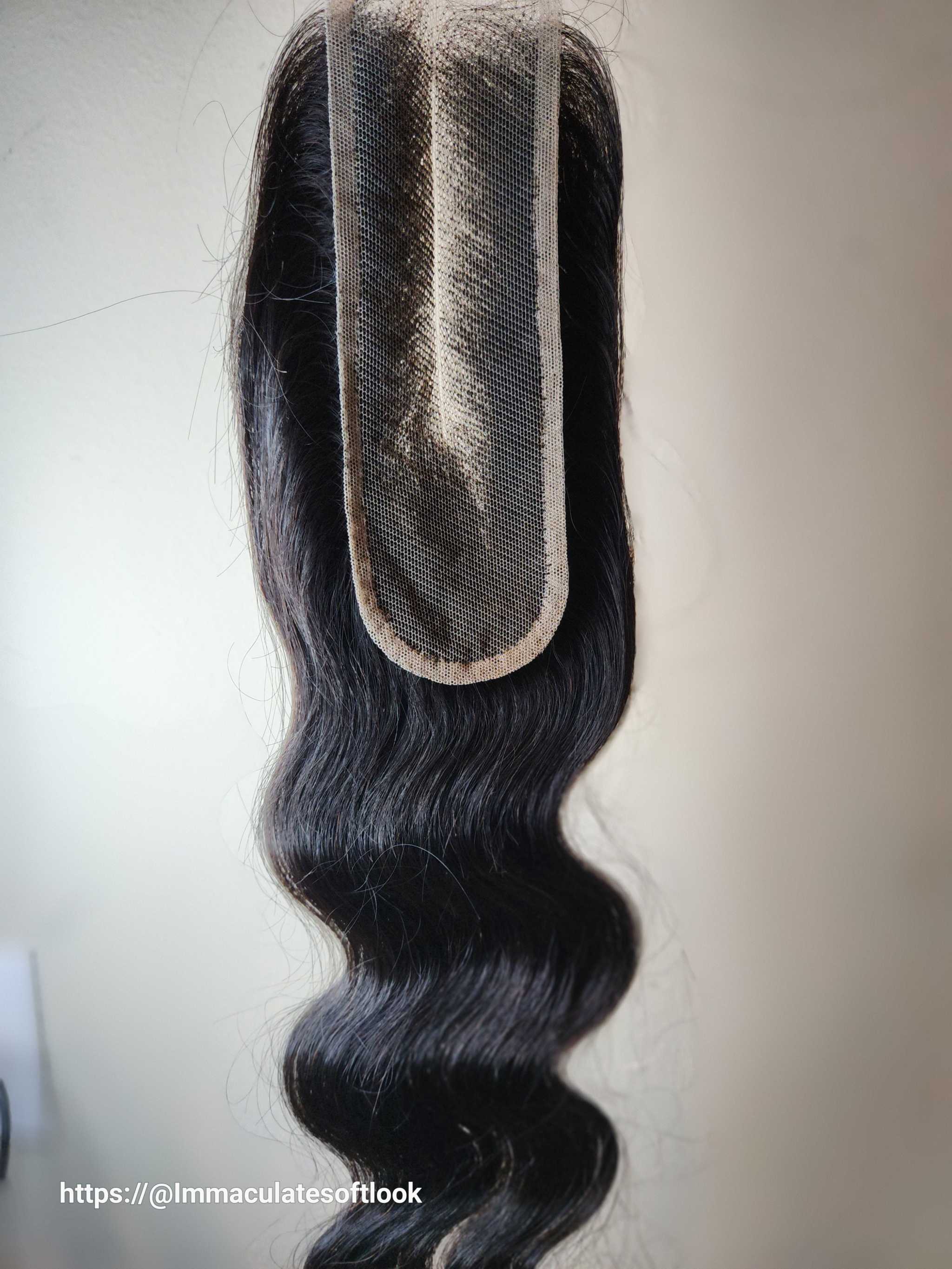 2x6 transparent lace closure with human hair bundles in natural black color, straight texture, and 16-20 inch length