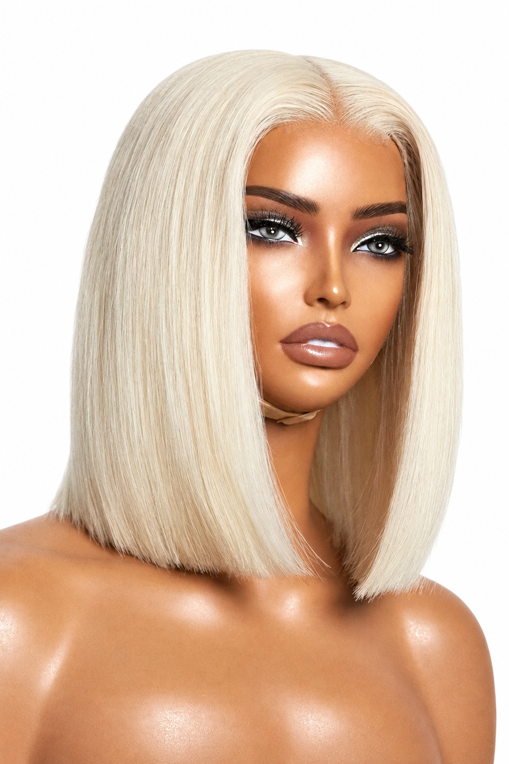14” Virgin hair sleek bob hairstyle on a mannequin head