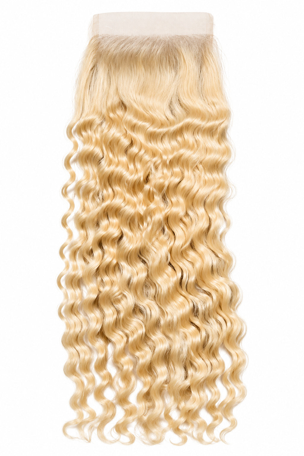 613 Blonde Burmese Curly 5x5 Closure with natural lace and defined blonde curls