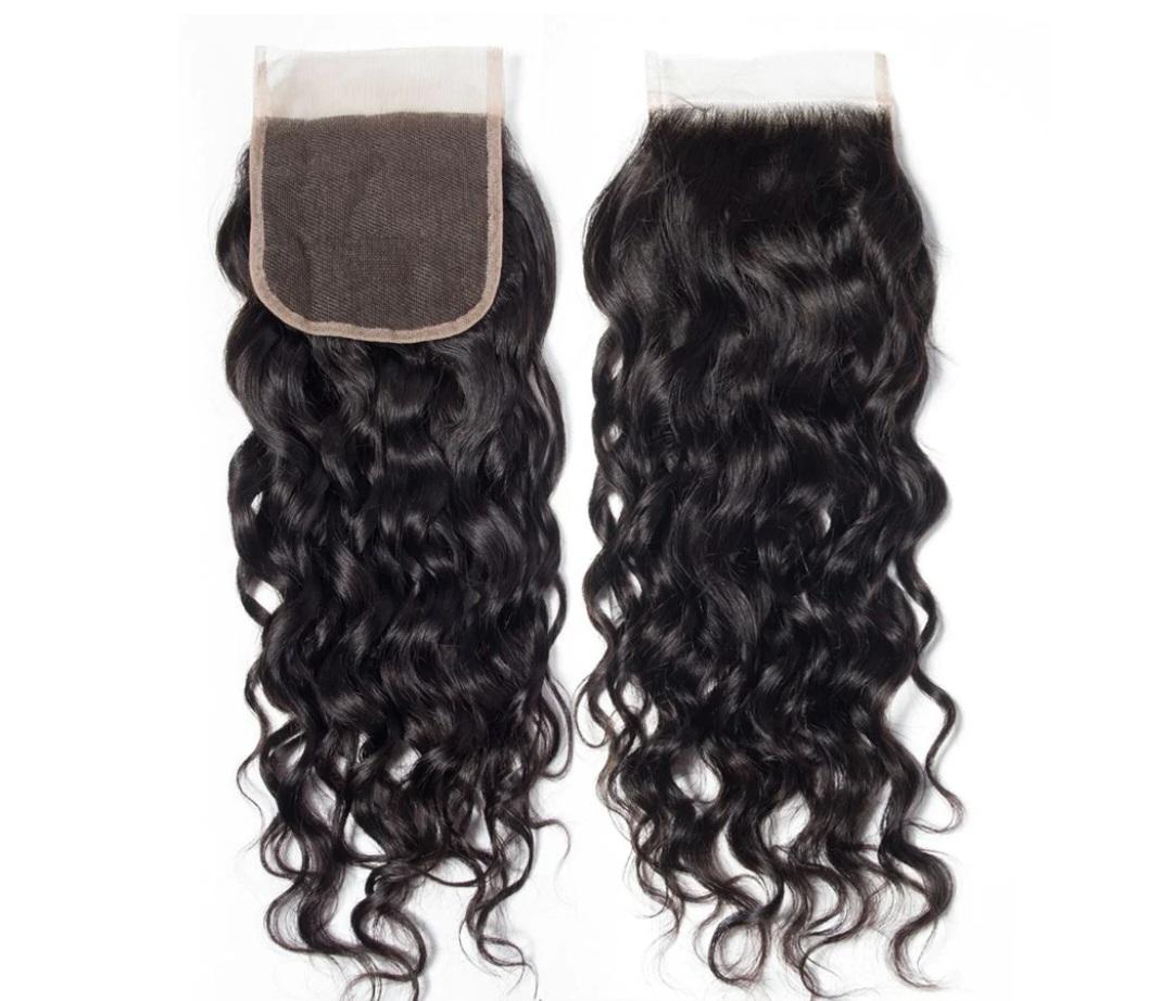 Malaysian virgin hair 5x5 lace closure with water wavy texture natural black color