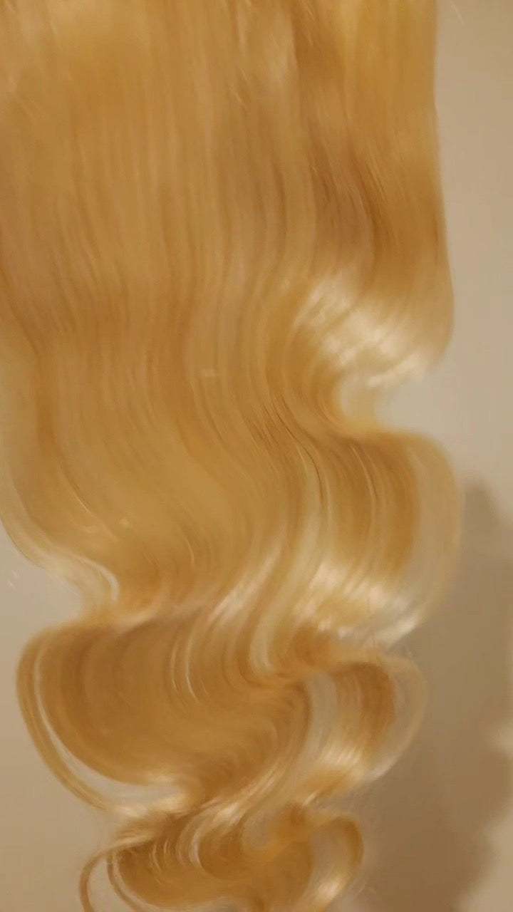 613 5x5 closure featuring 100% premium human hair with soft blonde body wave texture