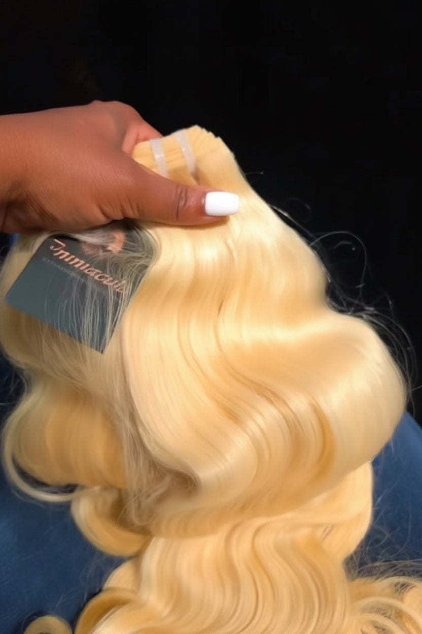 613 Blonde Body Wave 100% human hair bundles close-up