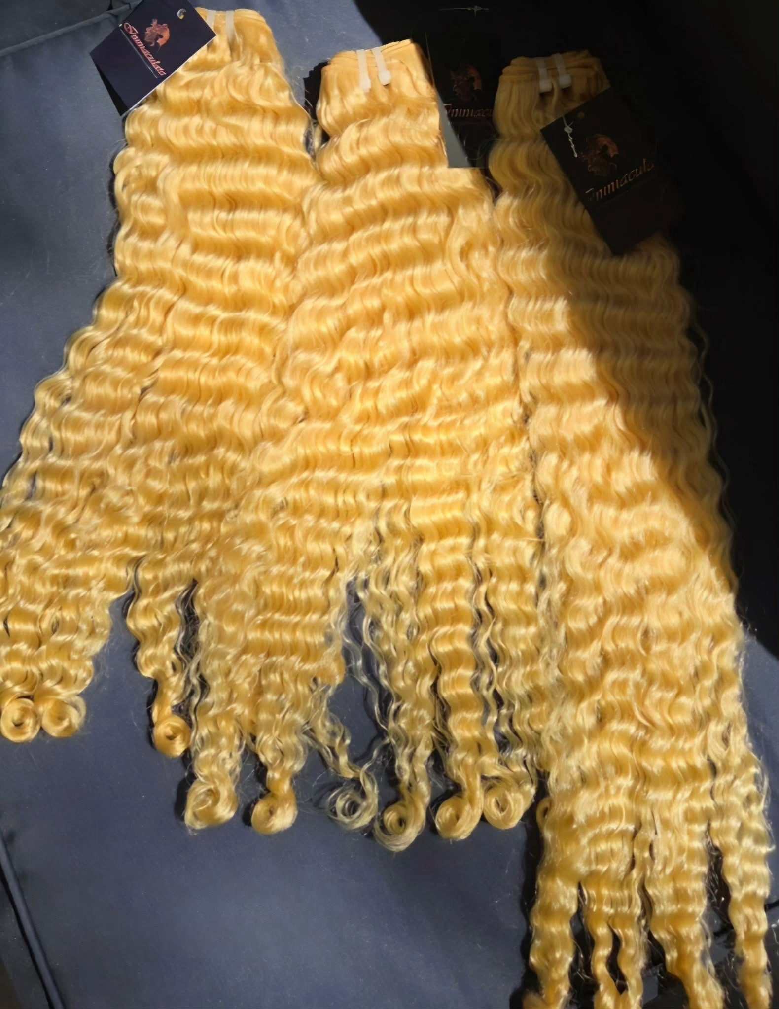 613 Blonde Burmese Curly hair bundles with natural curls and rich density closure - 613