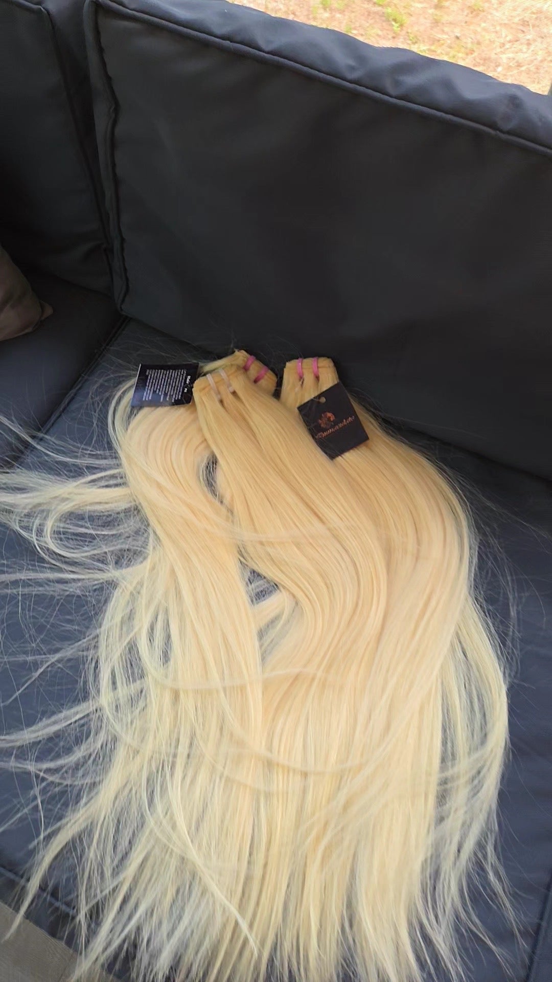 613 blonde straight hair bundles with varying lengths from 14 to 30 inches, showcasing premium Brazilian virgin human hair extensions