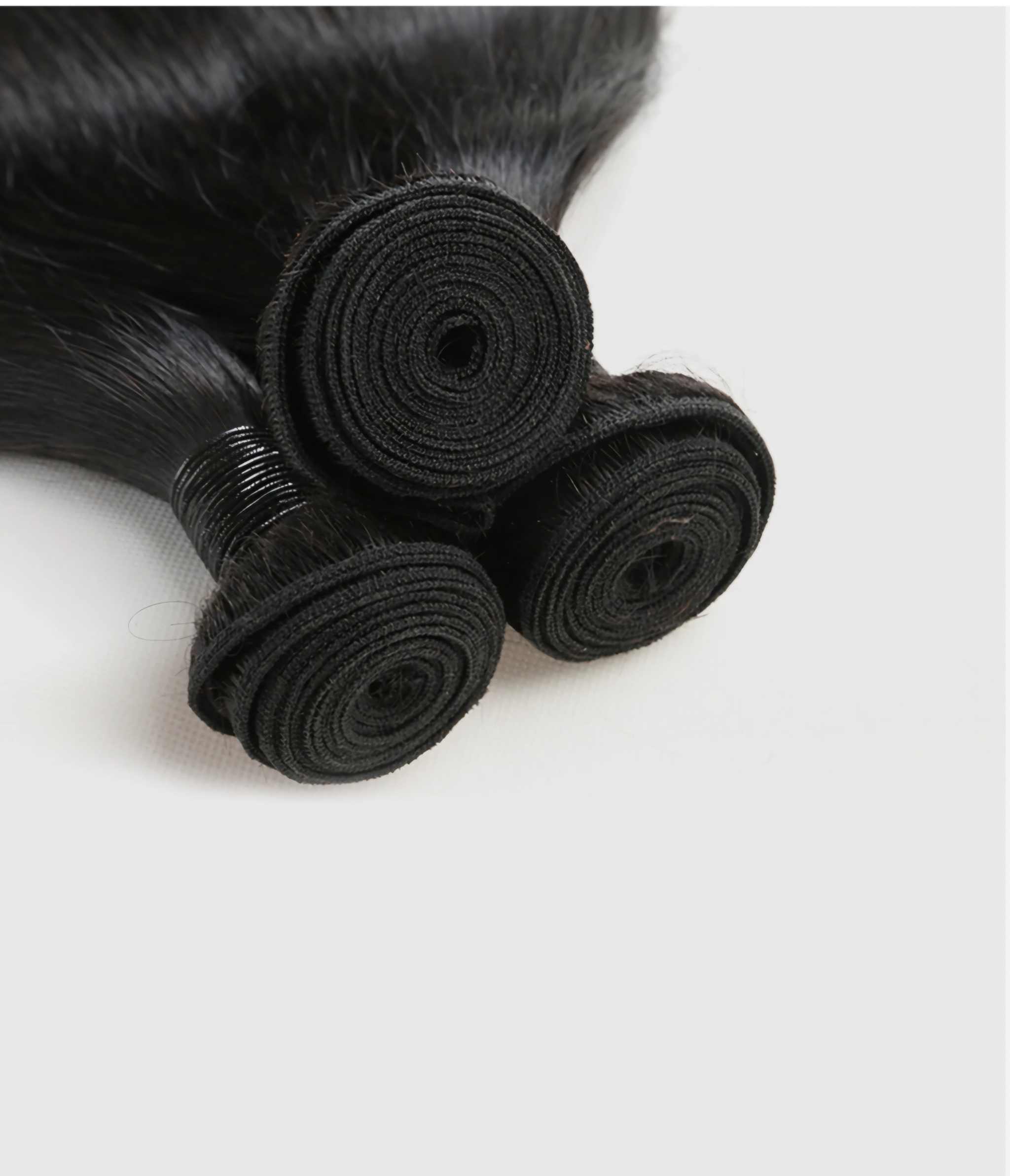 Straight human hair bundle extensions with soft, natural texture and various lengths for versatile styling