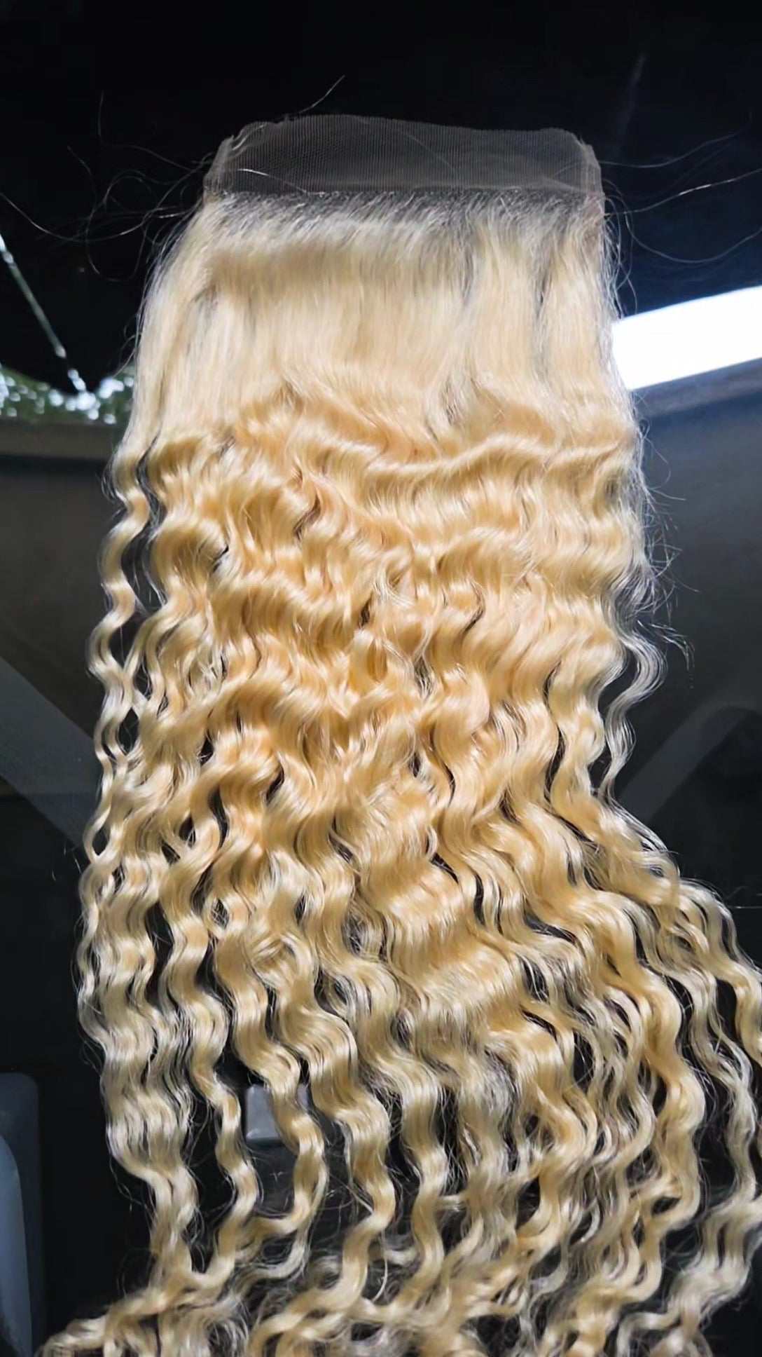 613 Blonde Burmese Curly 5x5 Closure with natural lace and defined blonde curls