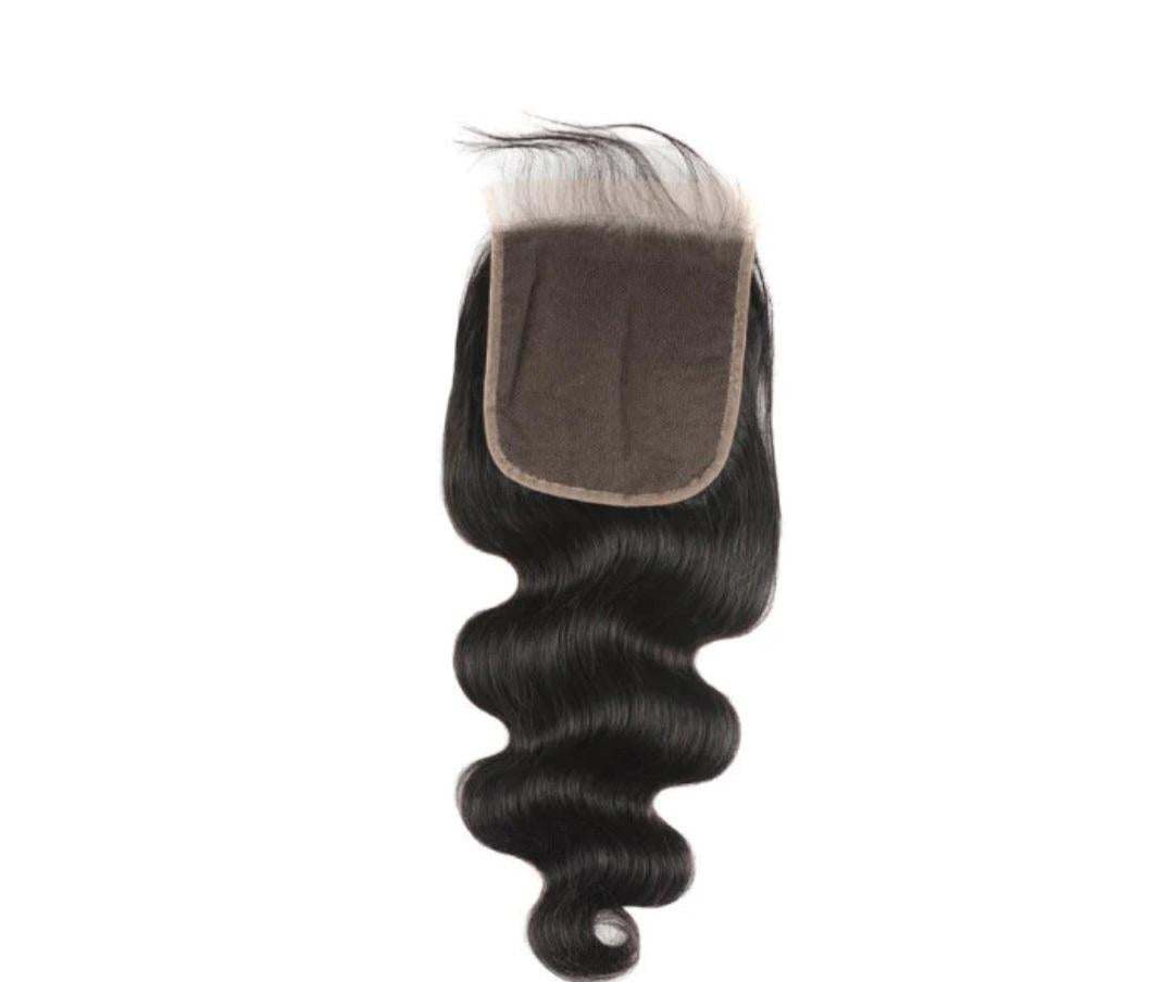 Closure Body Wave lace closure, 4x4 size, natural black, body wave texture, virgin hair.