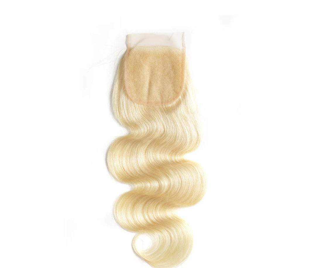 613 Blonde 4x4 HD lace closure with wavy texture.