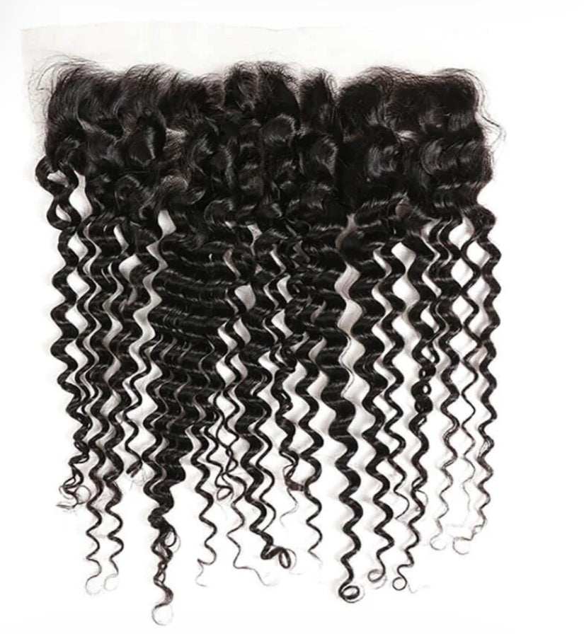 Deep wave hair frontal with natural curls.