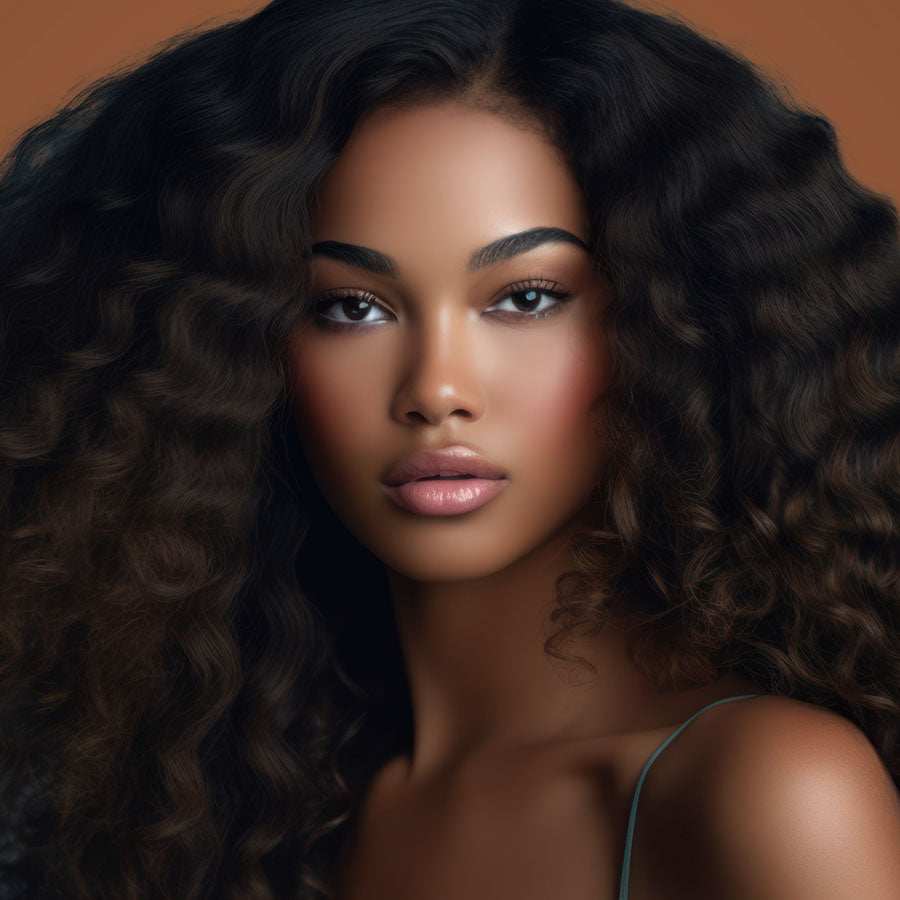 Kinky Hair Bundle styled on model enhancing natural curls and volume Hair Bundle Kinky