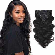 Body wave clip-in hair extensions with 10 clips, full and thick Remy human hair, ideal for styling and coloring Clip-In Body Wave